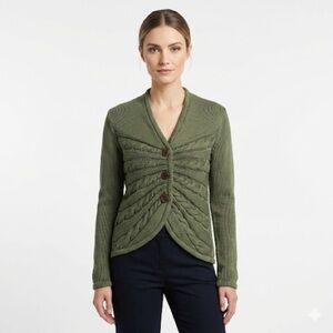 Isabella Bird cable knit statement cardigan green cotton L